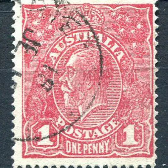 1914-20 Single Watermark 1d carmine rose on rough ...