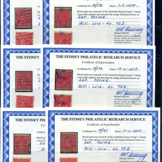 1914-20 Single Watermark 1d rosine x 6 (G68) all ...