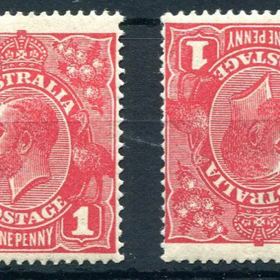 1914-20 Single Watermark 1d deep red, Die III x 2, ...