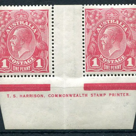 1914-20 Single Watermark 1d red Harrison one line ...
