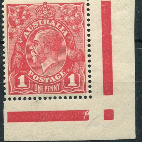 1914-20 Single Watermark 1d red, plate 4, lower ...