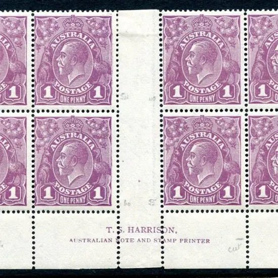 1914-20 Single Watermark 1d purple in Harrison ...