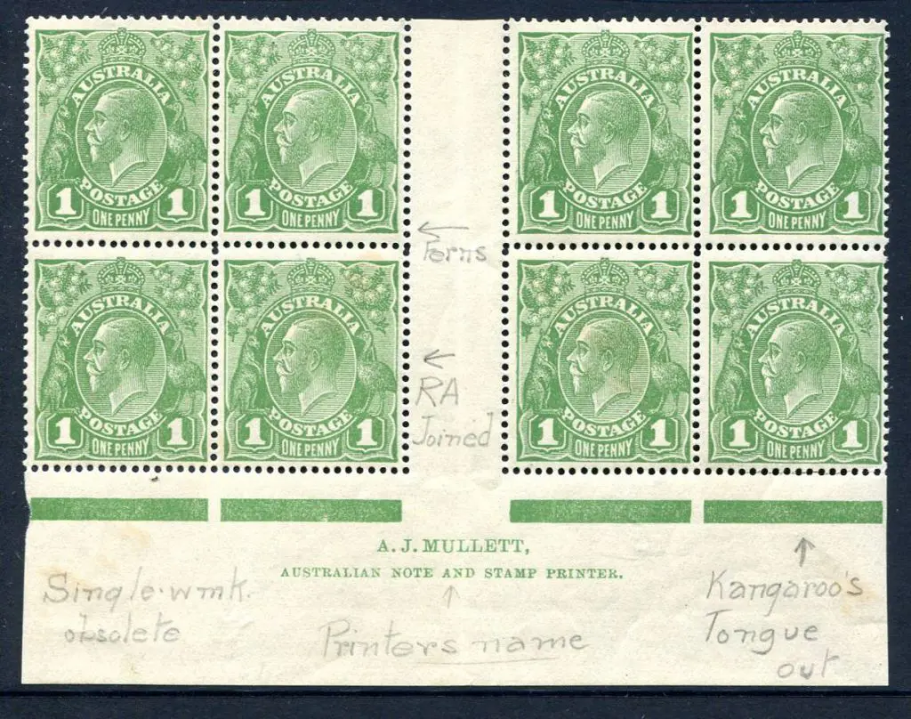 1914-20 Single Watermark 1d green, plate 4 Mullett ... Image 1++