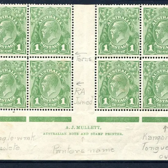 1914-20 Single Watermark 1d green, plate 4 Mullett ...