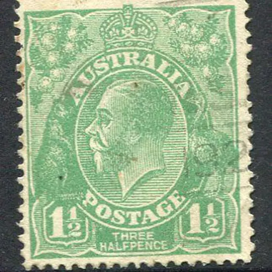1914-20 Single Watermark 1½d blue-green on coarse ...