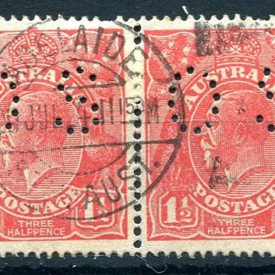 1914-20 Single Watermark 1½d red horiz pair ...