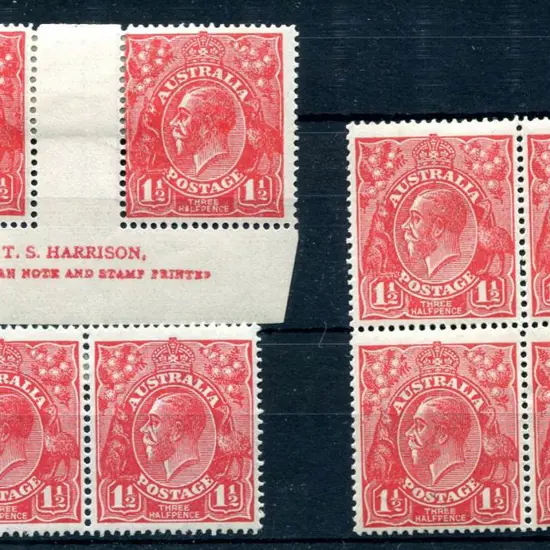1914-20 Single Watermark 1½d red in two pairs & a ...