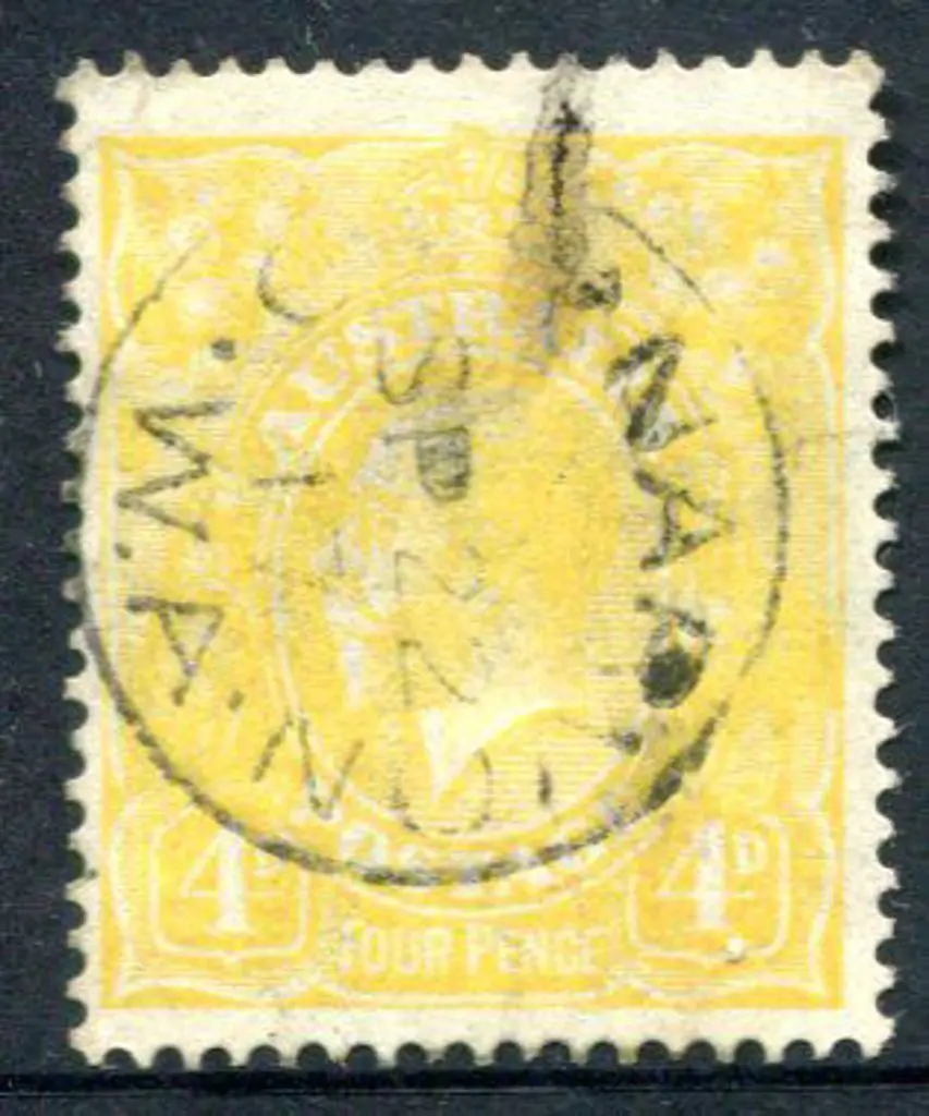 1914-20 Single Watermark 4d lime-yellow fine used ... Image 1++