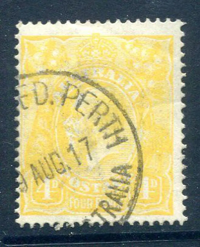 1914-20 Single Watermark 4d lime-yellow fine used ... Image 1++