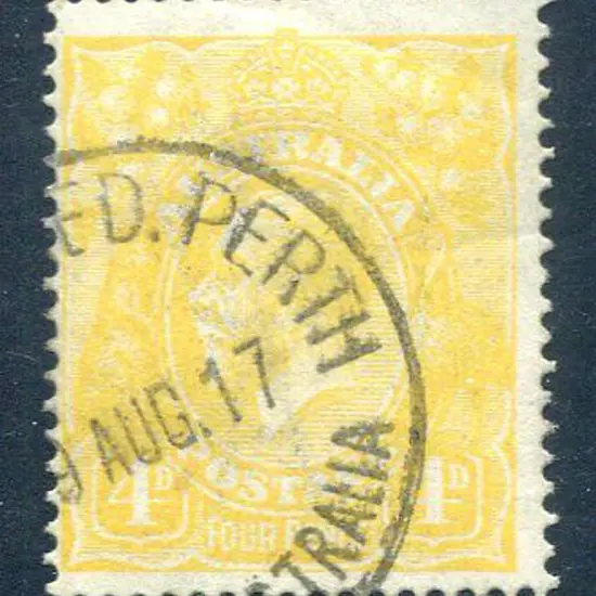 1914-20 Single Watermark 4d lime-yellow fine used ...