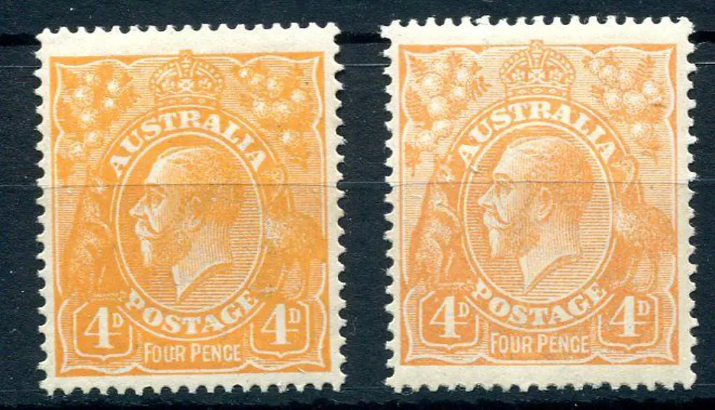 1914-20 Single Watermark 4d orange aniline & 4d ... Image 1++