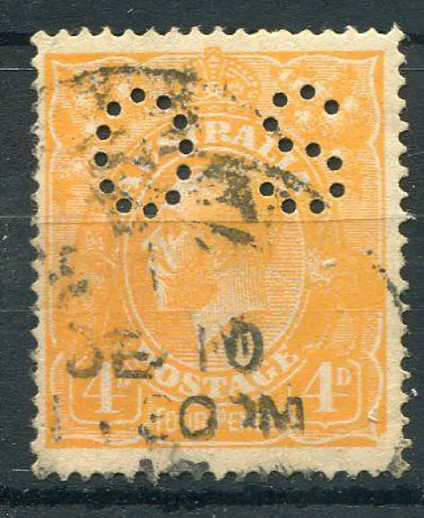 1914-20 Single Watermark 4d orange perfined "OS" ... Image 1++