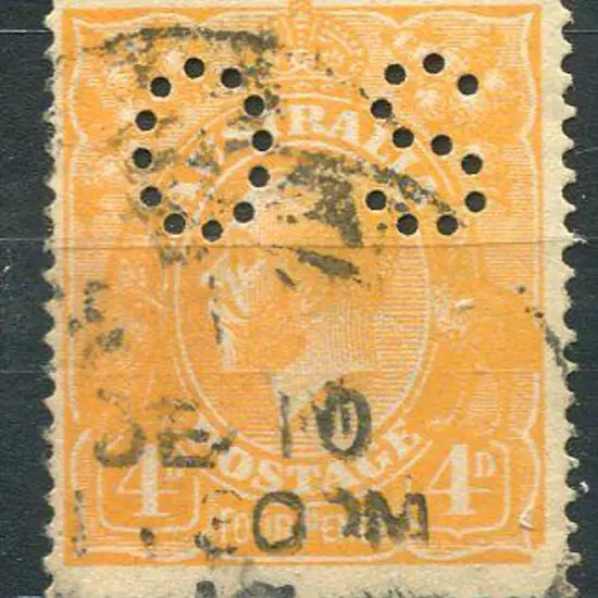 1914-20 Single Watermark 4d orange perfined "OS" ...