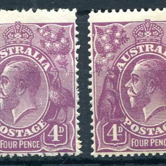 1914-20 Single Watermark 4d violet with "horned ...