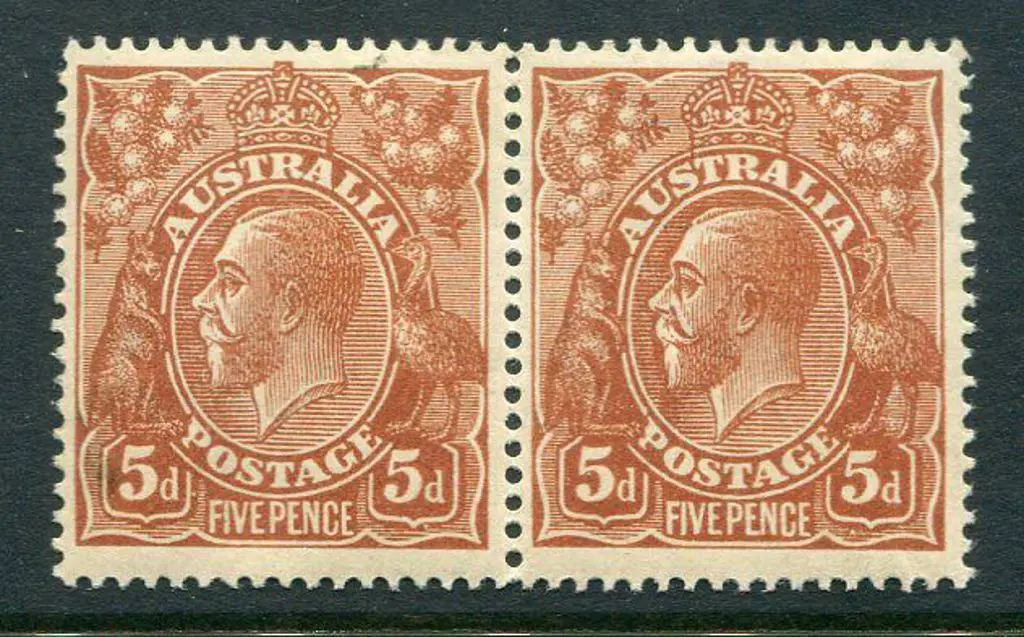 1914-20 Single Watermark 5d chestnut horiz pair ... Image 1++