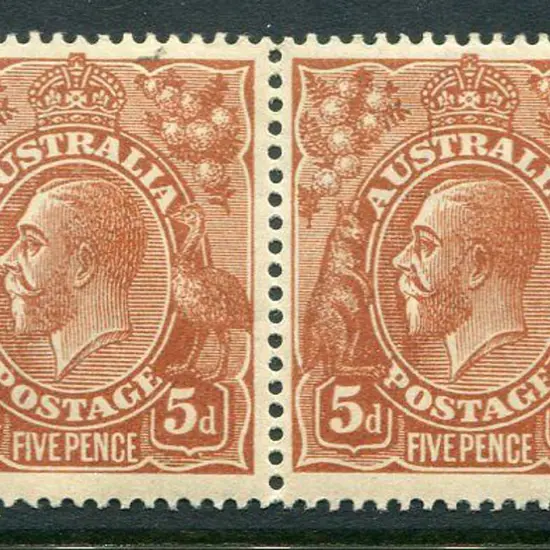 1914-20 Single Watermark 5d chestnut horiz pair ...