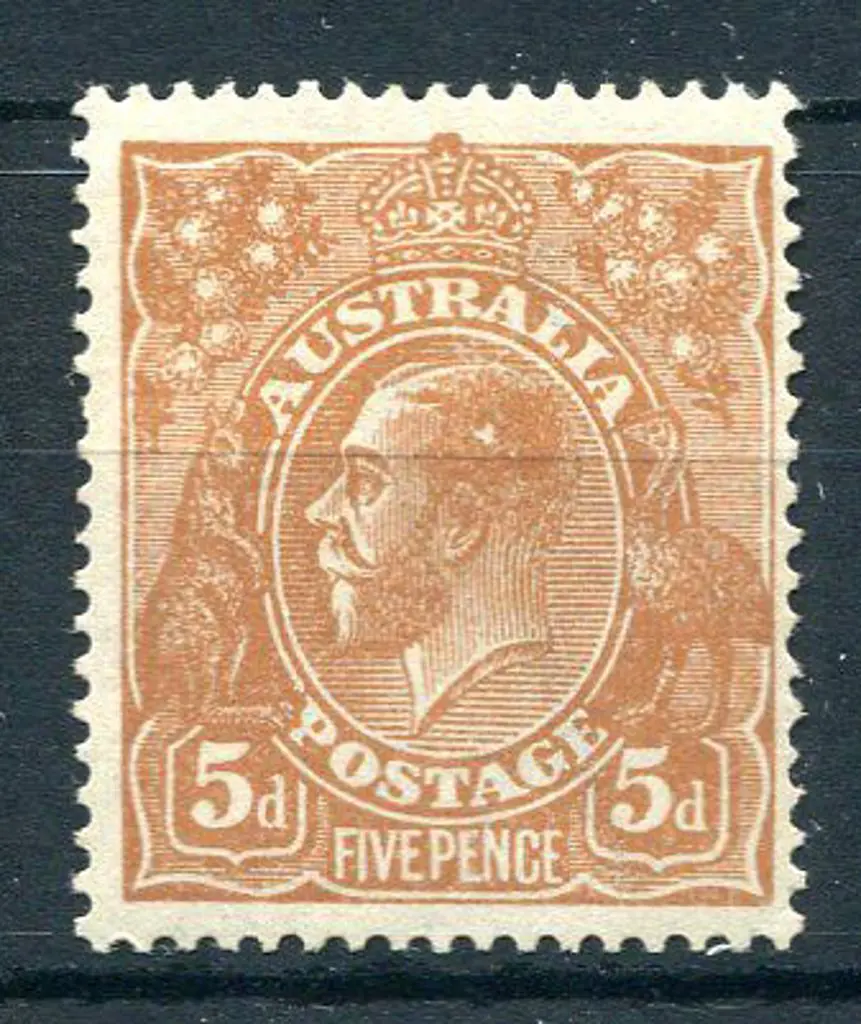 1914-20 Single Watermark 5d yellow brown with ... Image 1++