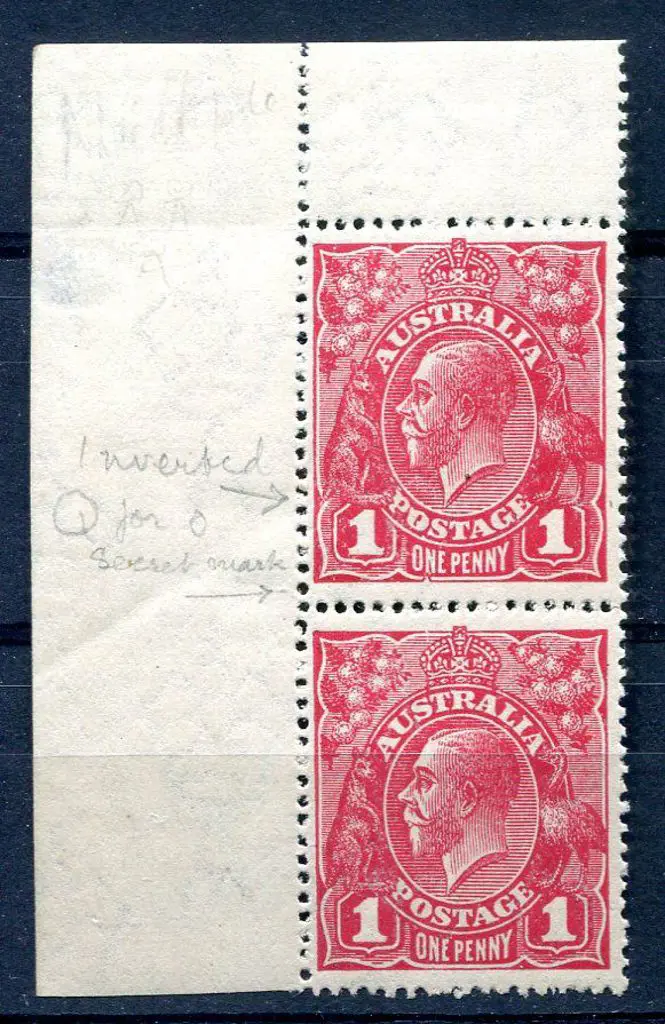 Large Multiple Watermark Perf. 14 1d carmine-rose ... Image 1++