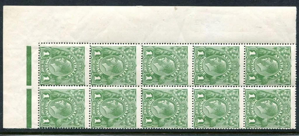 1924 No Watermark 1d green lower left selvedge ... Image 1++