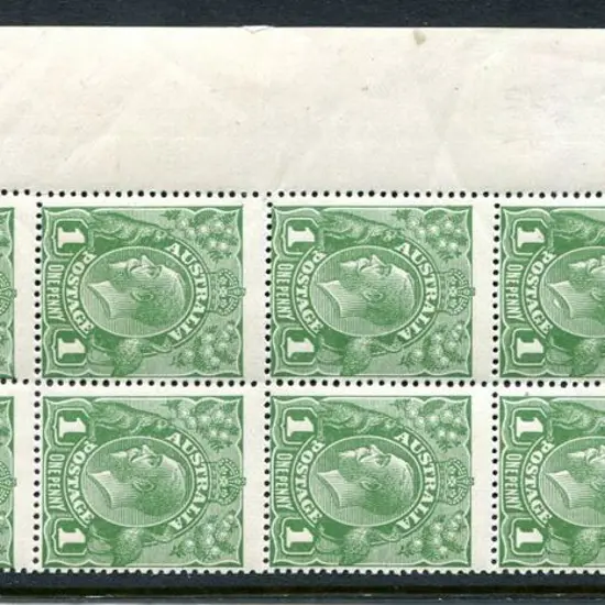 1924 No Watermark 1d green lower left selvedge ...