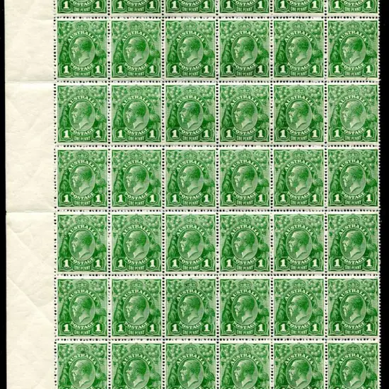 1924 No Watermark 1d green, plate 3, clichés V/19 ...