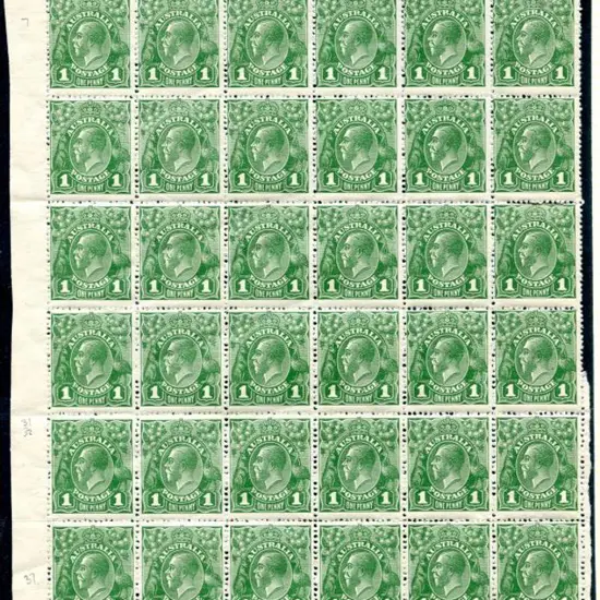 1924 No Watermark1d green, plate 4 marginal left ...