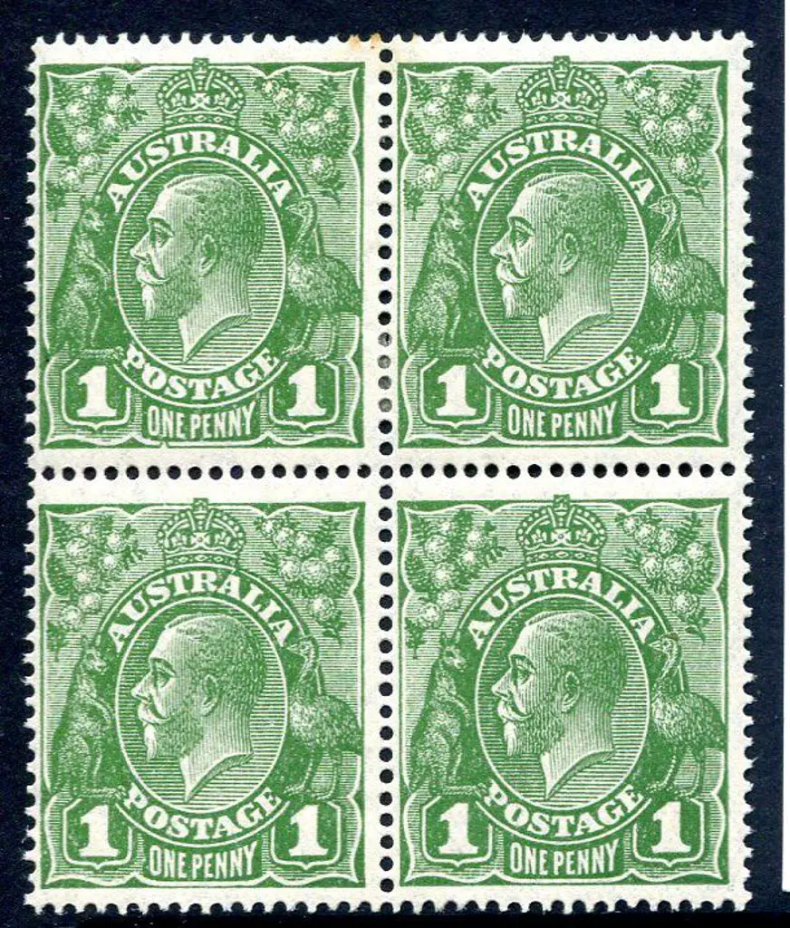 1926-30 SM watermark Perf. 14 1d green block of 4 ... Image 1++