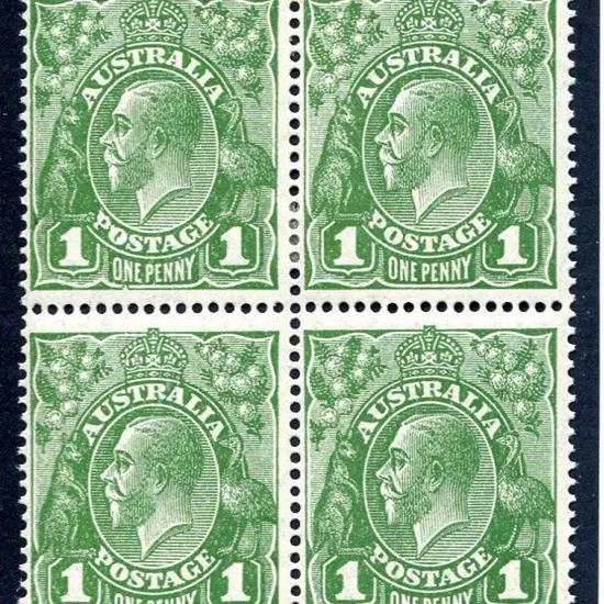 1926-30 SM watermark Perf. 14 1d green block of 4 ...