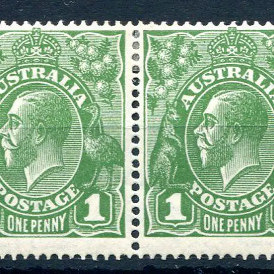 1926-30 SM watermark Perf. 14 1d green horiz pair ...