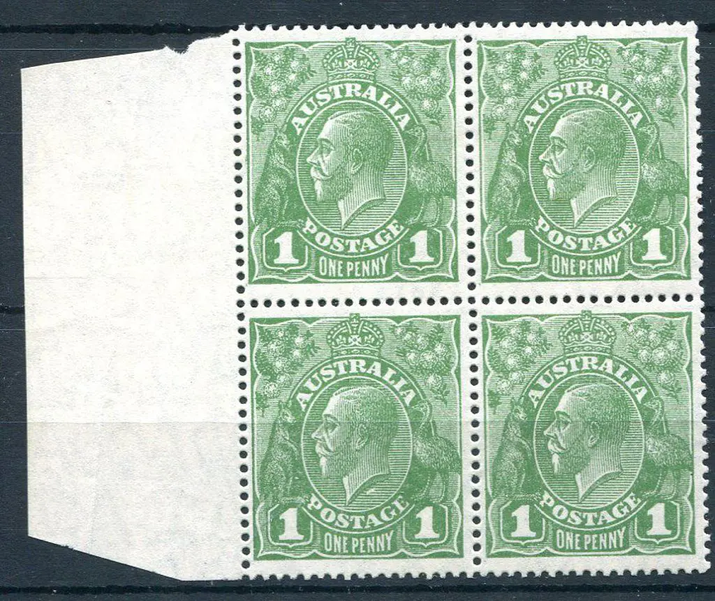 1926-30 SM watermark Perf. 14 1d green, plate 4, ... Image 1++