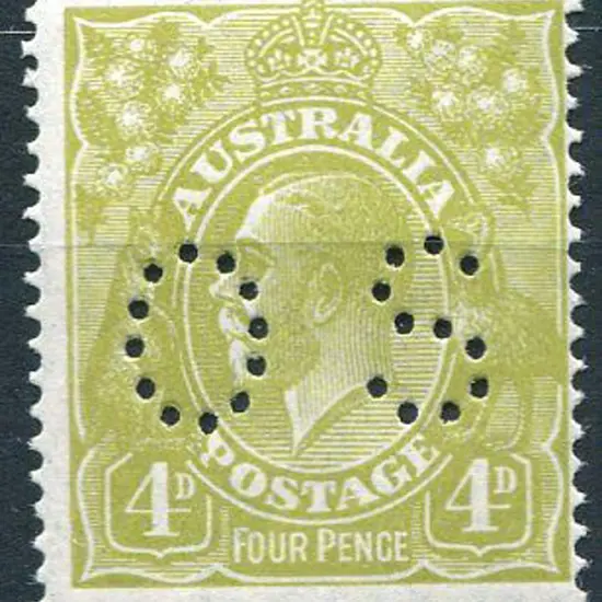 1926-30 SM watermark Perf. 14 4d olive perfined ...