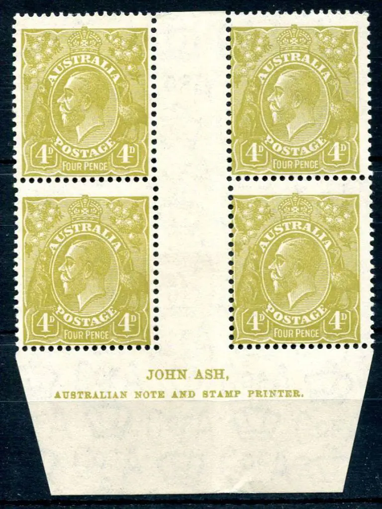 1931-36 CofA 4d greenish-olive, plate 4 imprint ... Image 1++