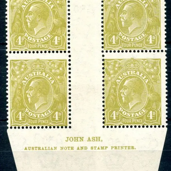 1931-36 CofA 4d greenish-olive, plate 4 imprint ...