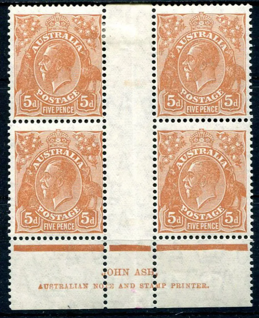1931-36 CofA 5d orange-brown, plate 2 Ash imprint ... Image 1++