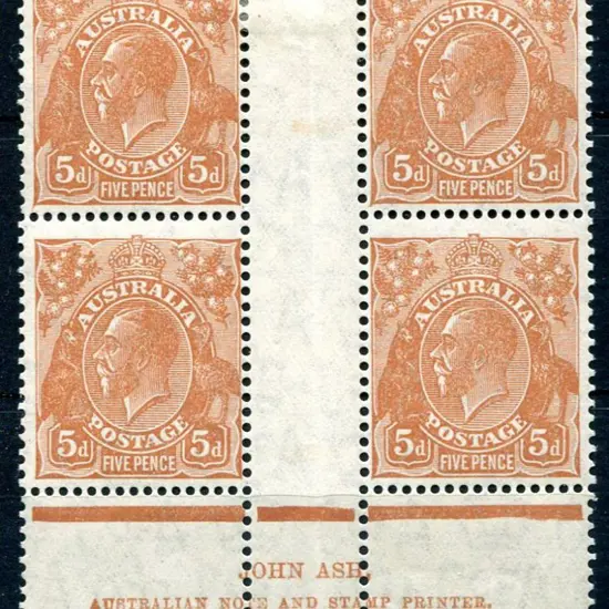 1931-36 CofA 5d orange-brown, plate 2 Ash imprint ...