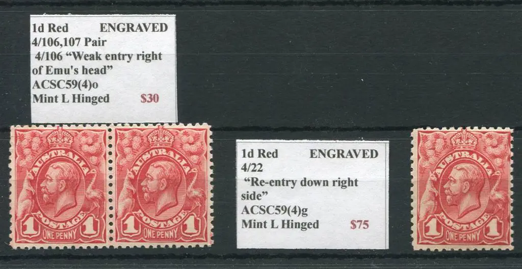 1913 1d KGV engraved with "re-entry down right ... Image 1++