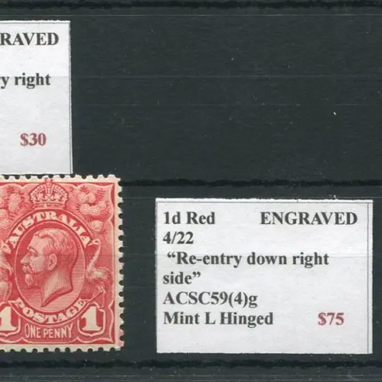 1913 1d KGV engraved with "re-entry down right ...