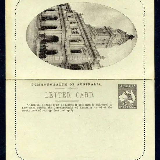 1913 1d grey-black kangaroo Letter Card showing ...