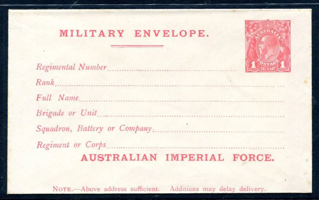 1916 1d carmine KGV Pre-stamped Military Envelope ... Image 1++