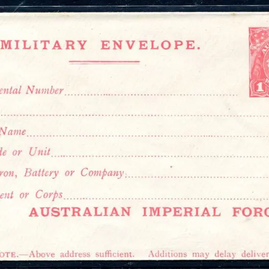 1916 1d carmine KGV Pre-stamped Military Envelope ...