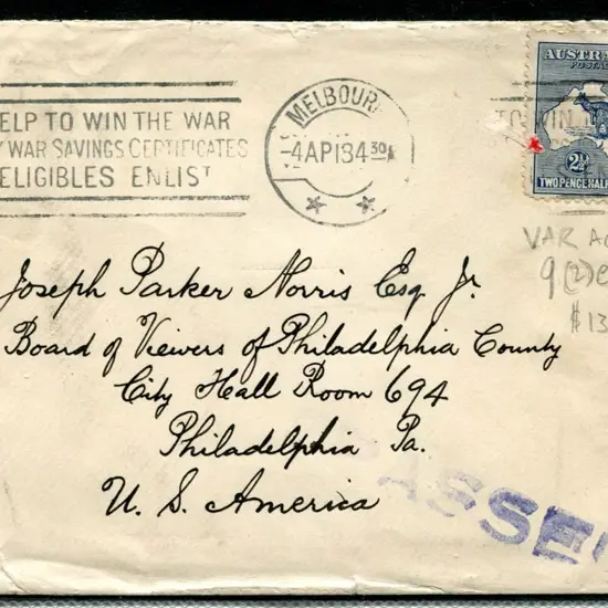 1918 (4th Apr) cover to USA with "PASSED" h/s ...