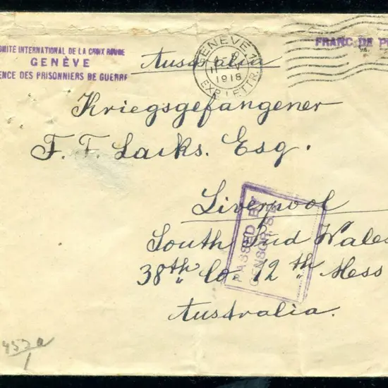 1918 (11th May) Prisoner of War Cover from ...