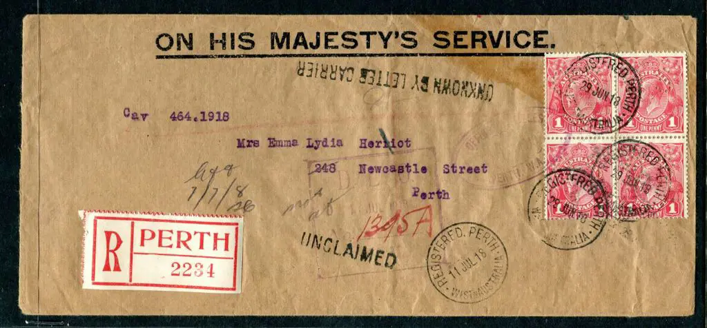 1918 (29th June) OHMS long cover with block of 4 x ... Image 1++