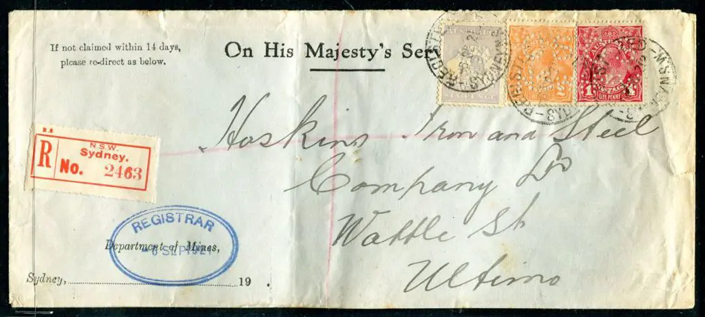 1921 (16th Sept) Registered OHMS cover with 1d red ... Image 1++