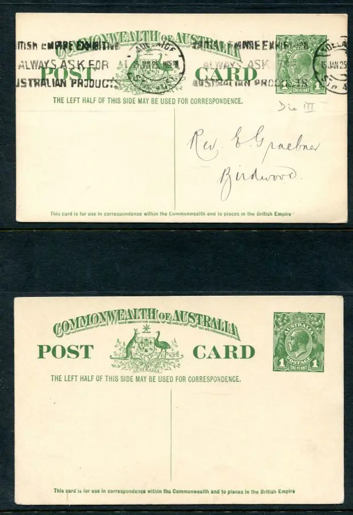 1924 1d green KGV Pre-stamped Post Card Die III ... Image 1++