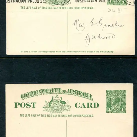 1924 1d green KGV Pre-stamped Post Card Die III ...