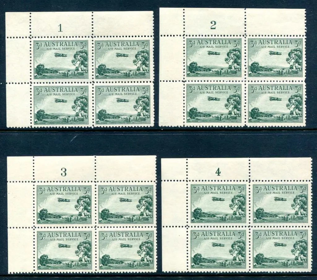 1924 3d Airmail, type A set of 1-4 plate blocks of ... Image 1++