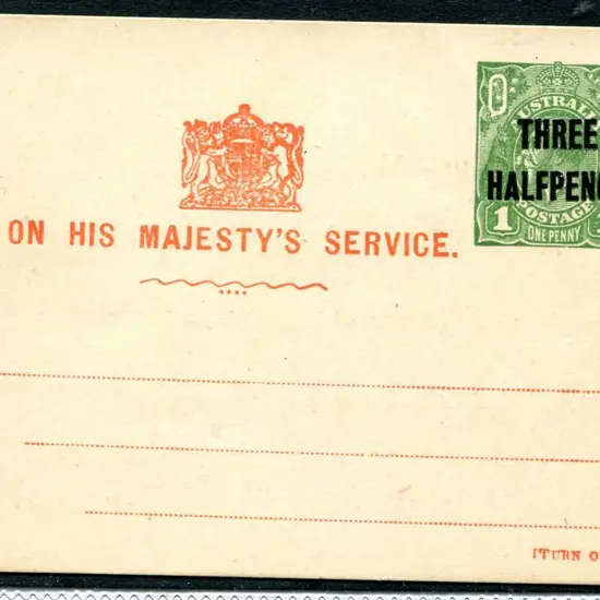 1924 THREE HALFPENCE on 1d green KGV Sideface, Die ...