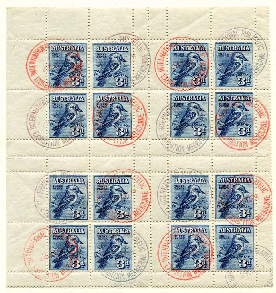1928 Kookaburra Exhibition sheetlet in block of 4 ... Image 1++