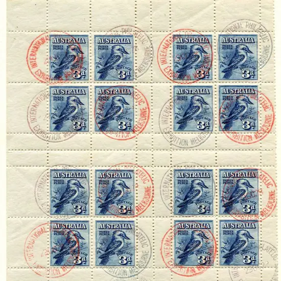 1928 Kookaburra Exhibition sheetlet in block of 4 ...